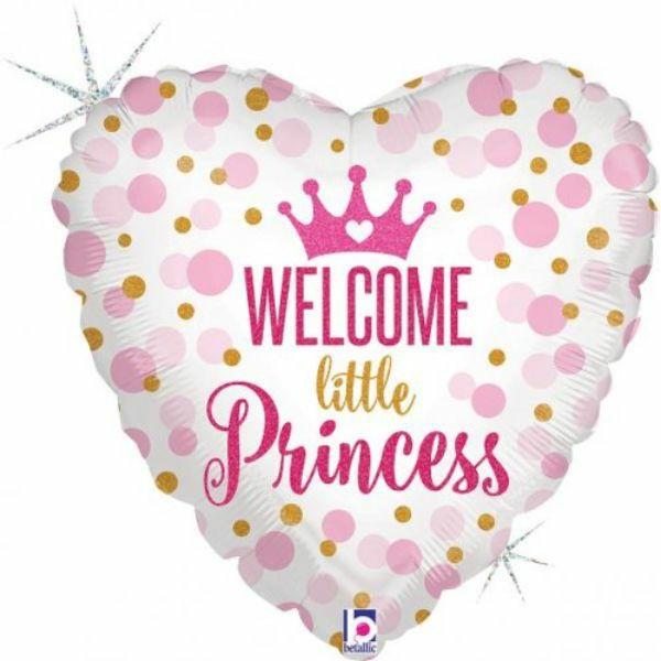 Message Foil Balloons | Heart Holographic Glitter Welcome Little Princess Foil Balloon – 45Cm