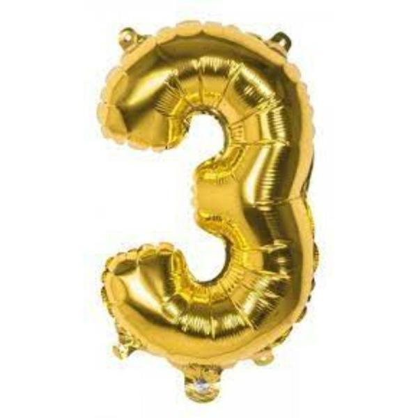 Numbered Foil Balloons – 35cm | Gold Foil Balloon 3 – 36Cm