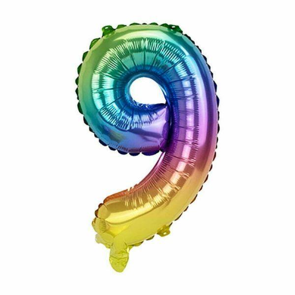 Numbered Foil Balloons – 35cm | Rainbow Number 9 Foil Balloon – 36Cm