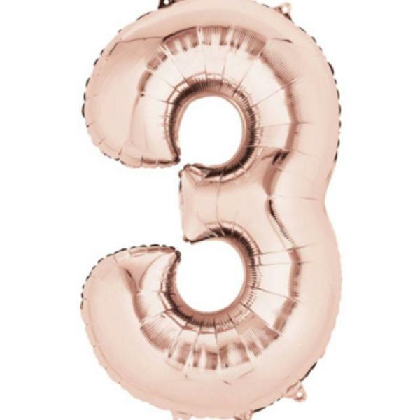 Numbered Foil Balloons – 35cm | Rose Gold Foil Balloon #3 – 36Cm