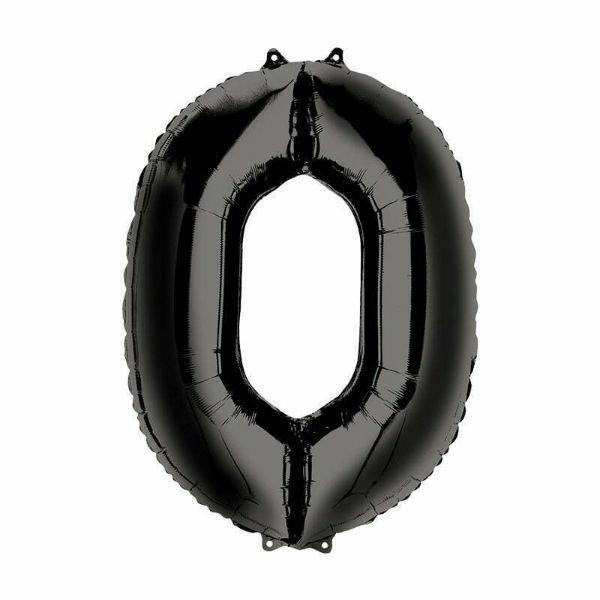 Numbered Foil Balloons – 66cm | Black Number Foil Balloon #0 – 66Cm