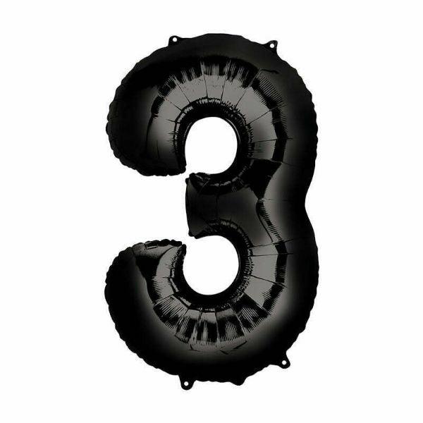 Numbered Foil Balloons – 66cm | Black Number Foil Balloon #3 – 66Cm