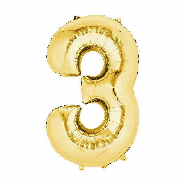 Numbered Foil Balloons – 66cm | Gold Number Foil Balloon #3 – 66Cm