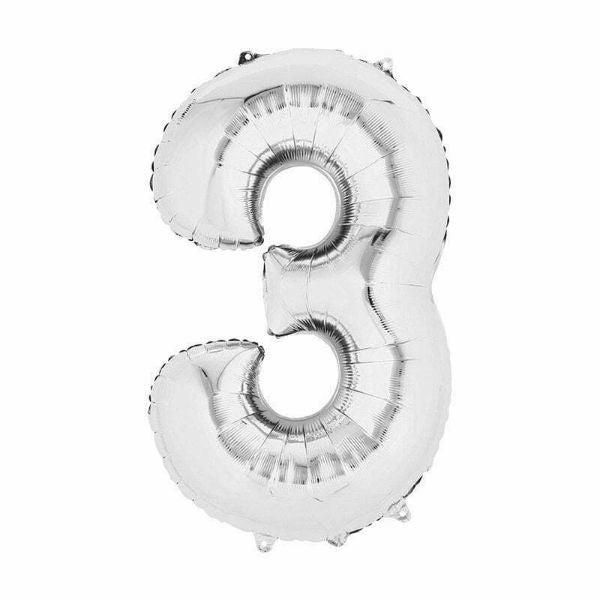 Numbered Foil Balloons – 66cm | Silver Number Foil Balloon #3 – 66Cm