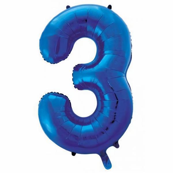 Numbered Foil Balloons – 86 cm | Blue Decrotex Number 3 Foil Balloon – 86Cm