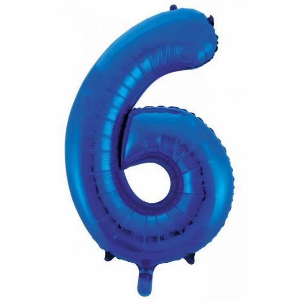 Numbered Foil Balloons – 86 cm | Blue Decrotex Number 6 Foil Balloon – 86Cm