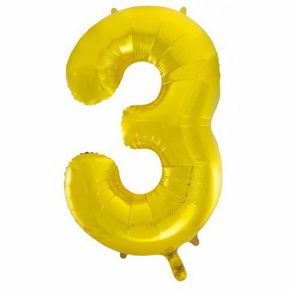 Numbered Foil Balloons – 86 cm | Gold Decrotex Number 3 Foil Balloon – 86Cm