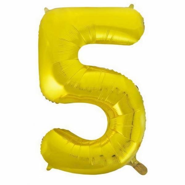 Numbered Foil Balloons – 86 cm | Gold Decrotex Number 5 Foil Balloon – 86Cm