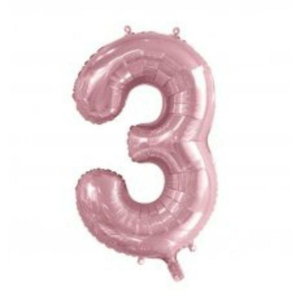 Numbered Foil Balloons – 86 cm | Light Pink Number 3 Foil Balloon – 86Cm