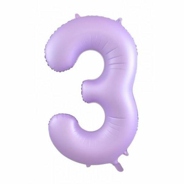 Numbered Foil Balloons – 86 cm | Matt Lilac Decrotex Foil Balloon #3 – 86Cm