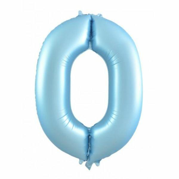 Numbered Foil Balloons – 86 cm | Matt Pastel Blue #0 Decrotex Foil Balloon – 86.36Cm