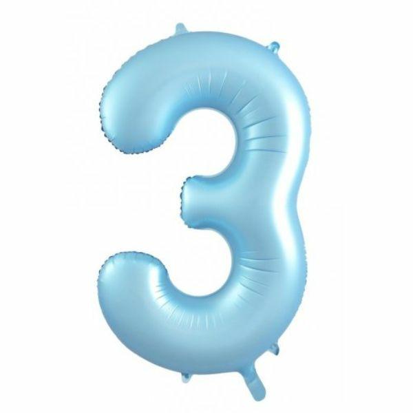 Numbered Foil Balloons – 86 cm | Matt Pastel Blue #3 Decrotex Foil Balloon – 86.36Cm