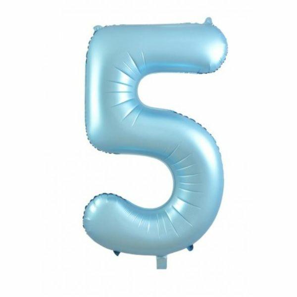 Numbered Foil Balloons – 86 cm | Matt Pastel Blue #5 Decrotex Foil Balloon – 86.36Cm