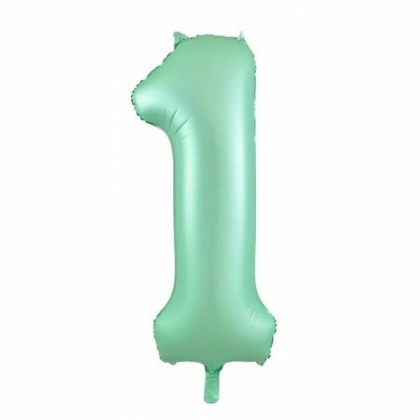 Numbered Foil Balloons – 86 cm | Matt Pastel Mint Decrotex Foil Balloon #1 – 86Cm