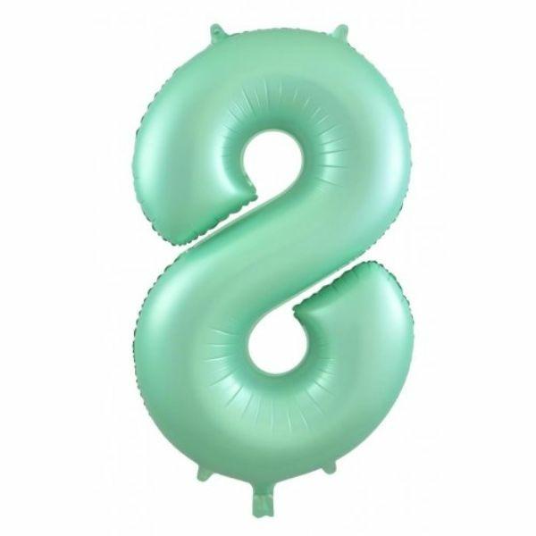 Numbered Foil Balloons – 86 cm | Matt Pastel Mint Decrotex Foil Balloon #8 – 86Cm