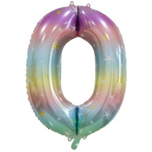 Numbered Foil Balloons – 86 cm | Pastel Rainbow #0 Foil Balloon – 86Cm