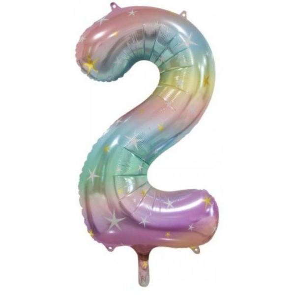 Numbered Foil Balloons – 86 cm | Pastel Rainbow #2 Foil Balloon – 86Cm