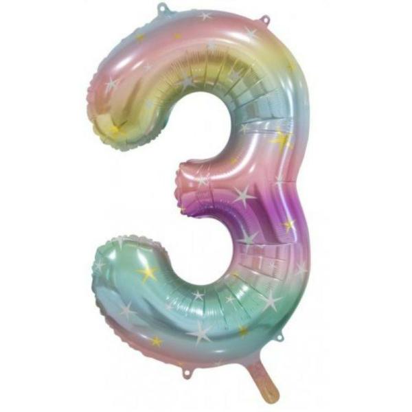 Numbered Foil Balloons – 86 cm | Pastel Rainbow #3 Foil Balloon – 86Cm