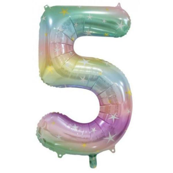 Numbered Foil Balloons – 86 cm | Pastel Rainbow #5 Foil Balloon – 86Cm