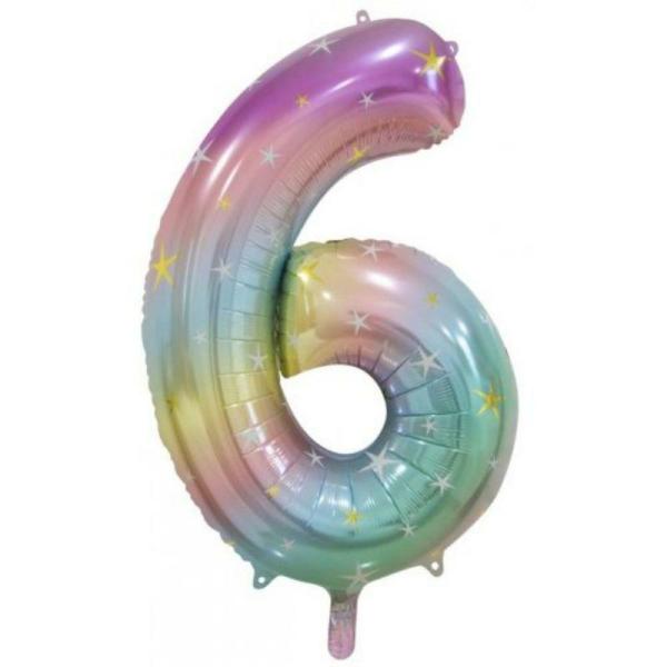 Numbered Foil Balloons – 86 cm | Pastel Rainbow #6 Foil Balloon – 86Cm