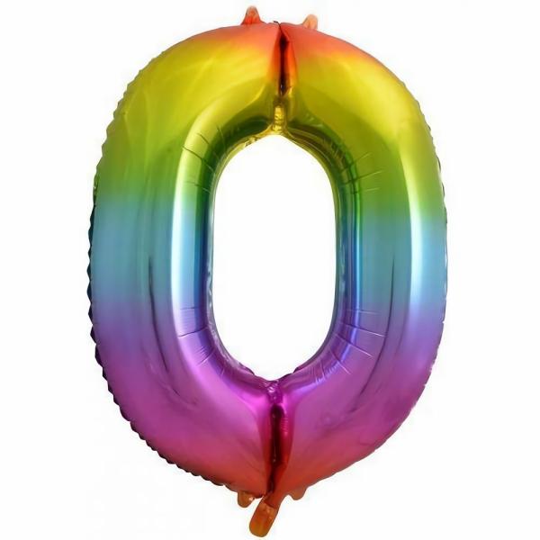 Numbered Foil Balloons – 86 cm | Rainbow Splash Decrotex Number 0 Foil Balloon – 86Cm