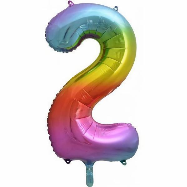 Numbered Foil Balloons – 86 cm | Rainbow Splash Decrotex Number 2 Foil Balloon – 86Cm