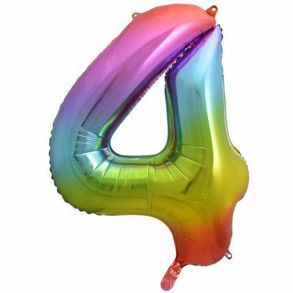 Numbered Foil Balloons – 86 cm | Rainbow Splash Decrotex Number 4 Foil Balloon – 86Cm