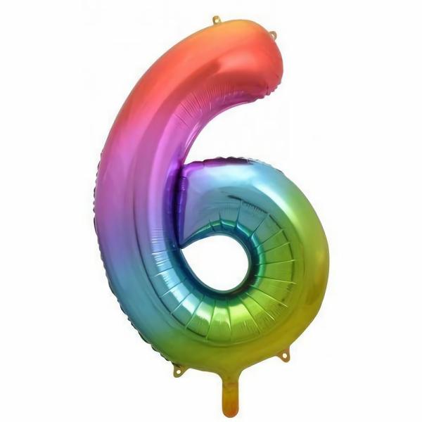 Numbered Foil Balloons – 86 cm | Rainbow Splash Decrotex Number 6 Foil Balloon – 86Cm