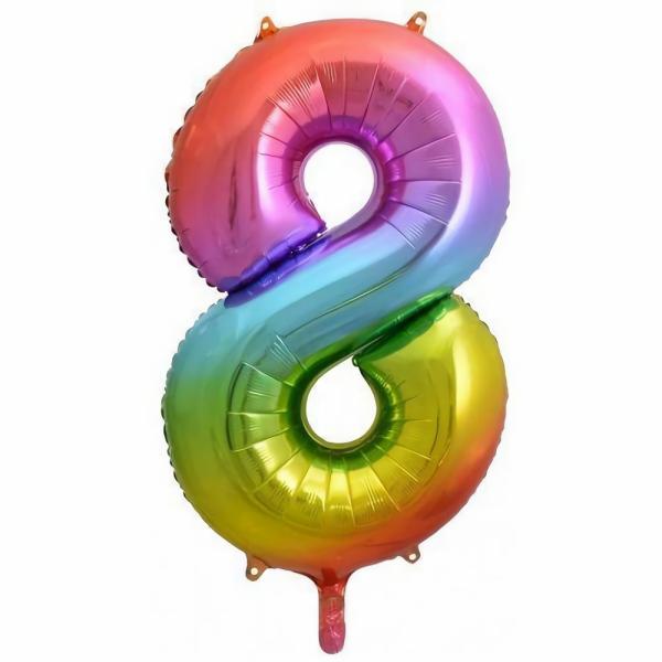 Numbered Foil Balloons – 86 cm | Rainbow Splash Decrotex Number 8 Foil Balloon – 86Cm