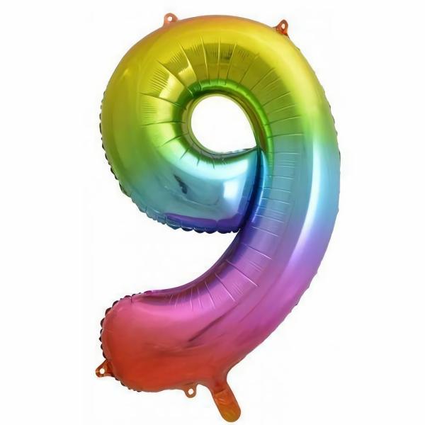 Numbered Foil Balloons – 86 cm | Rainbow Splash Decrotex Number 9 Foil Balloon – 86Cm