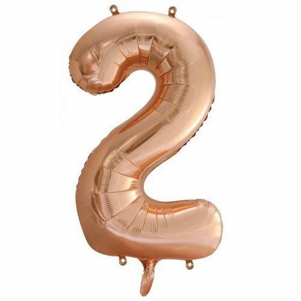 Numbered Foil Balloons – 86 cm | Rose Gold Decrotex Number 2 Foil Balloon – 86Cm