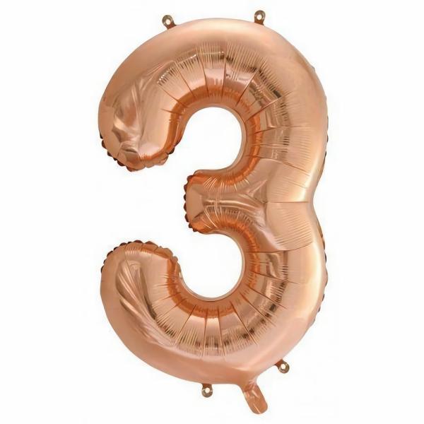 Numbered Foil Balloons – 86 cm | Rose Gold Decrotex Number 3 Foil Balloon – 86Cm