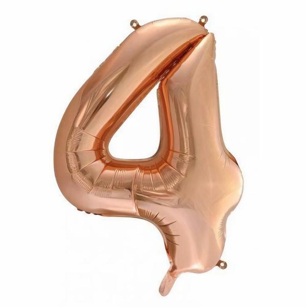 Numbered Foil Balloons – 86 cm | Rose Gold Decrotex Number 4 Foil Balloon – 86Cm