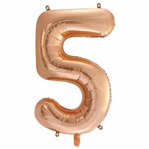 Numbered Foil Balloons – 86 cm | Rose Gold Decrotex Number 5 Foil Balloon – 86Cm