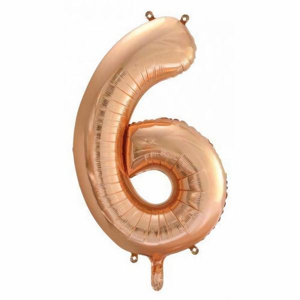 Numbered Foil Balloons – 86 cm | Rose Gold Decrotex Number 6 Foil Balloon – 86Cm