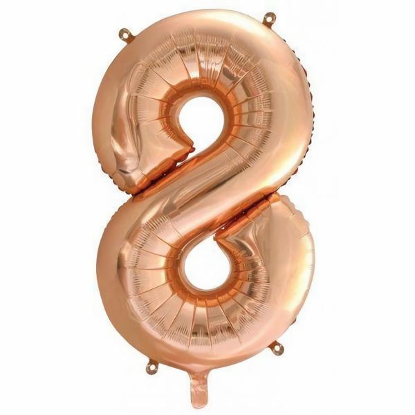 Numbered Foil Balloons – 86 cm | Rose Gold Decrotex Number 8 Foil Balloon – 86Cm