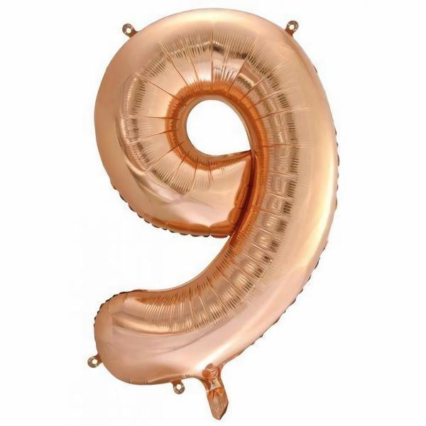 Numbered Foil Balloons – 86 cm | Rose Gold Decrotex Number 9 Foil Balloon – 86Cm