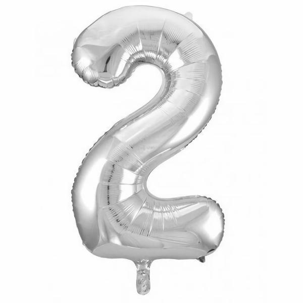 Numbered Foil Balloons – 86 cm | Silver Decrotex Number 2 Foil Balloon – 86Cm