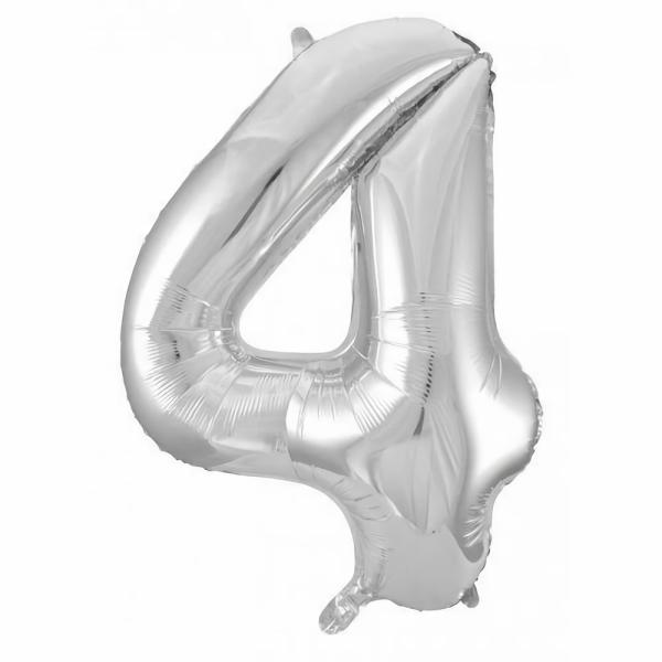 Numbered Foil Balloons – 86 cm | Silver Decrotex Number 4 Foil Balloon – 86Cm