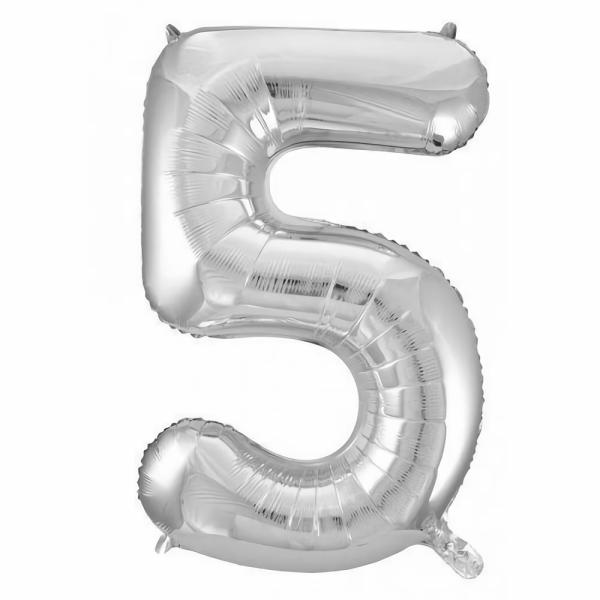 Numbered Foil Balloons – 86 cm | Silver Decrotex Number 5 Foil Balloon – 86Cm