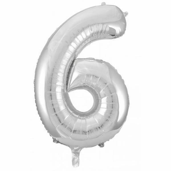 Numbered Foil Balloons – 86 cm | Silver Decrotex Number 6 Foil Balloon – 86Cm