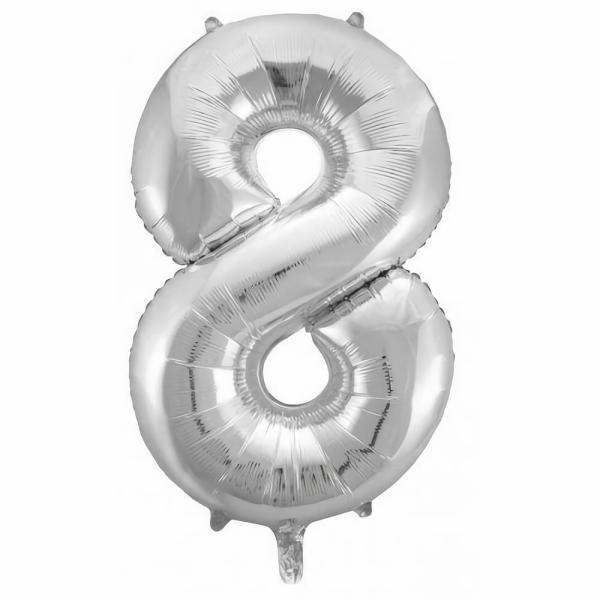 Numbered Foil Balloons – 86 cm | Silver Decrotex Number 8 Foil Balloon – 86Cm