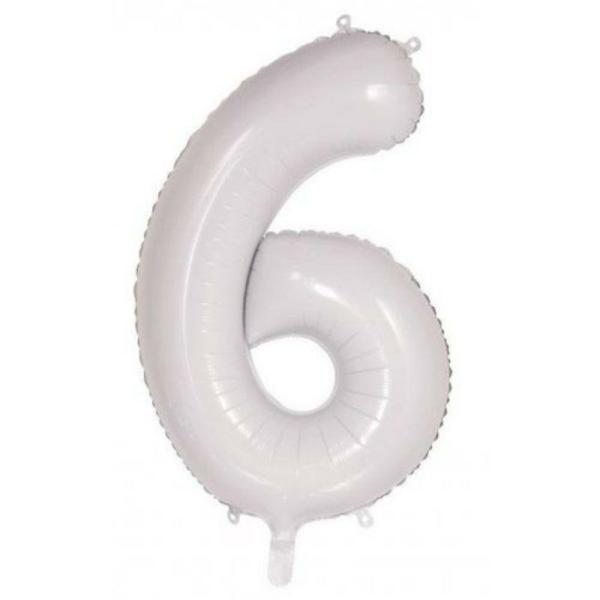 Numbered Foil Balloons – 86 cm | White #6 Foil Balloon – 86Cm