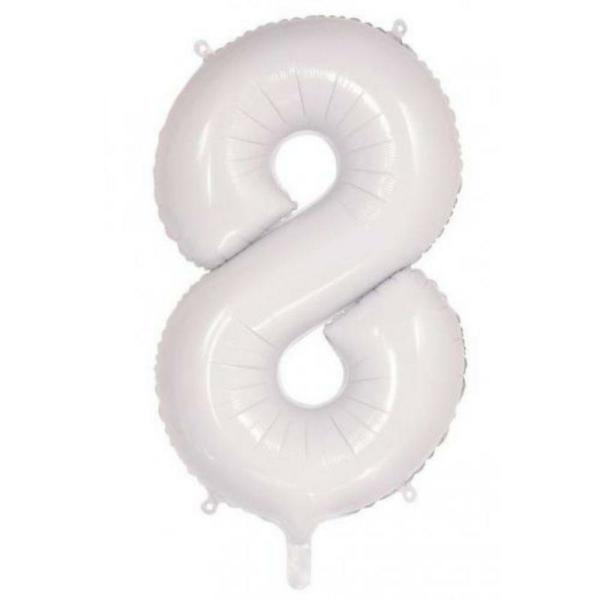 Numbered Foil Balloons – 86 cm | White #8 Foil Balloon – 86Cm