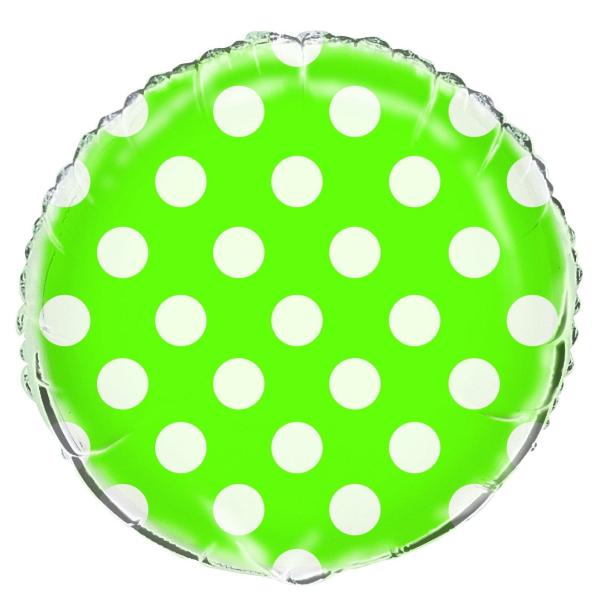 Plain Coloured Foil Balloons | Lime Green Dots Round Foil Balloon – 45Cm