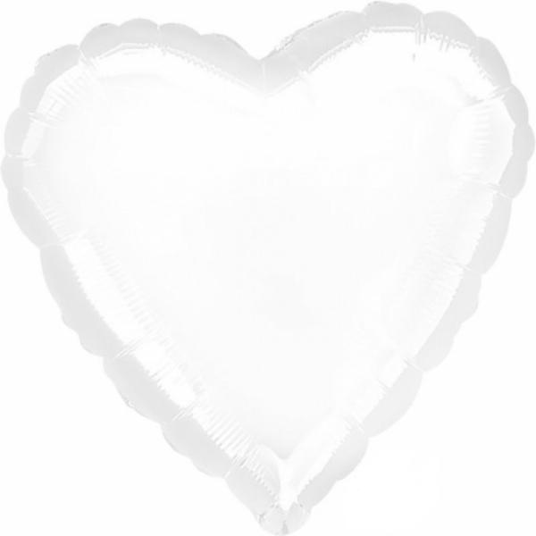 Plain Coloured Foil Balloons | Metallic White Heart Foil Balloon – 45Cm