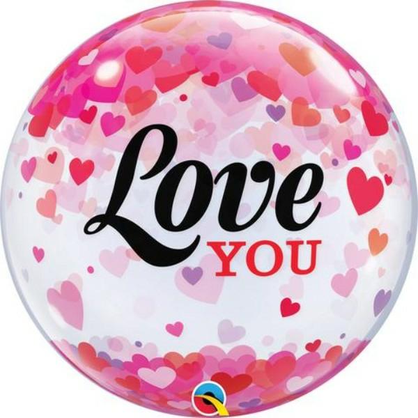 Printed Bubble Balloons | Love You Confetti Hearts Bubble Balloon – 55Cm