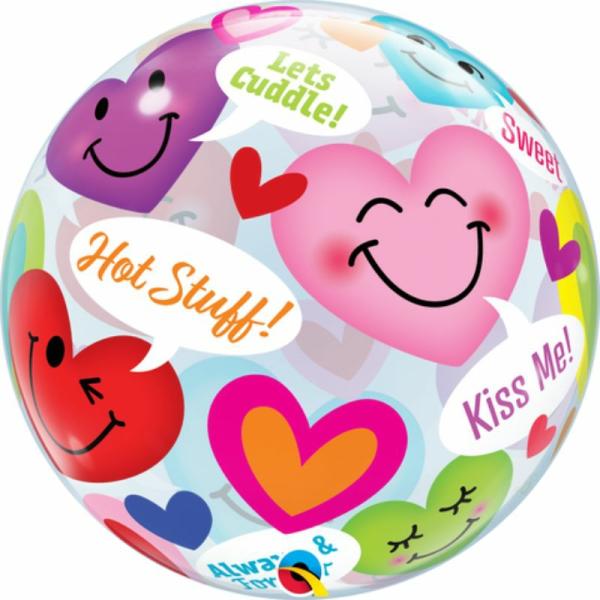 Printed Bubble Balloons | Single Bubble Conversation Smiley Hearts Balloon – 55Cm