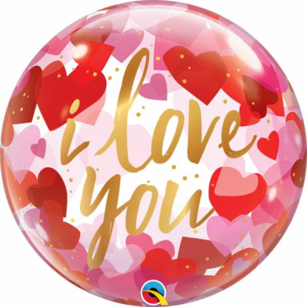 Printed Bubble Balloons | Single Bubble I Love You Paper Hearts Balloon – 55Cm