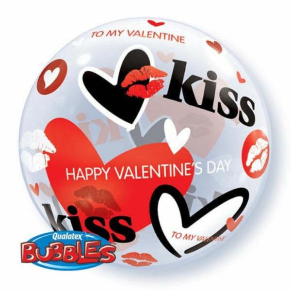 Printed Bubble Balloons | Single Bubble Valentine Kisses N Hearts Balloon – 55Cm